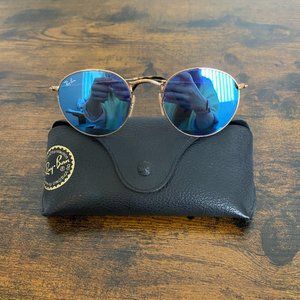 Ray Ban Round Metal Sunglasses w/ Blue Flash Mirror Polarized Lenses